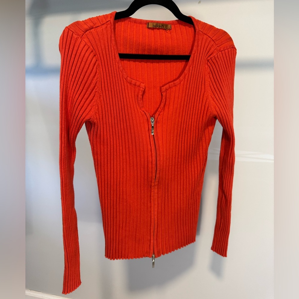 Belldini Vibrant Orange Rib Knit Zip up Sweater Size Large